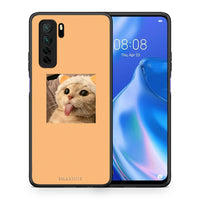 Thumbnail for Θήκη Huawei P40 Lite 5G Cat Tongue από τη Smartfits με σχέδιο στο πίσω μέρος και μαύρο περίβλημα | Huawei P40 Lite 5G Cat Tongue Case with Colorful Back and Black Bezels