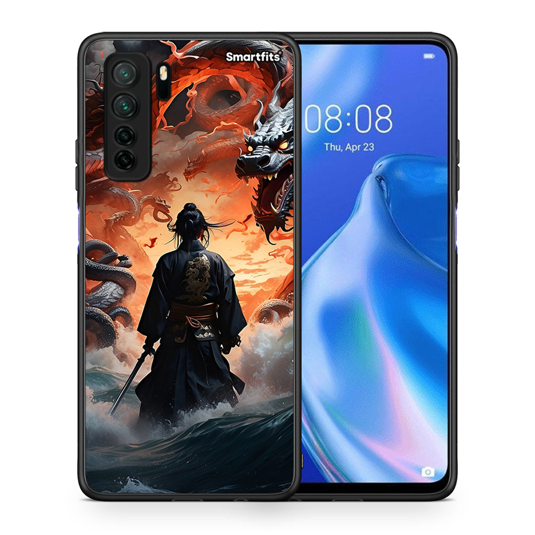 Θήκη Huawei P40 Lite 5G Dragons Fight από τη Smartfits με σχέδιο στο πίσω μέρος και μαύρο περίβλημα | Huawei P40 Lite 5G Dragons Fight Case with Colorful Back and Black Bezels