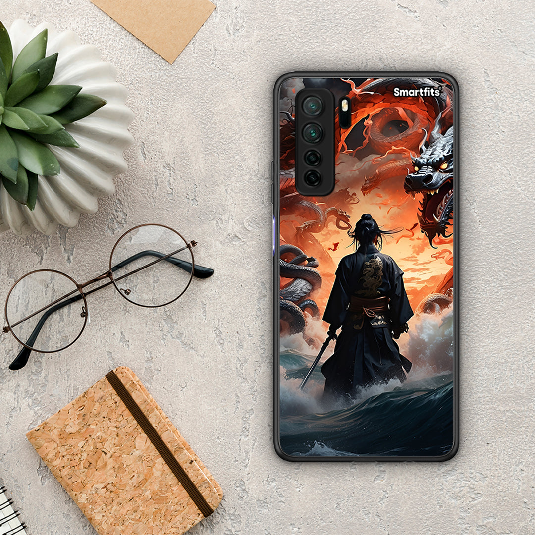 Θήκη Huawei P40 Lite 5G Dragons Fight από τη Smartfits με σχέδιο στο πίσω μέρος και μαύρο περίβλημα | Huawei P40 Lite 5G Dragons Fight Case with Colorful Back and Black Bezels