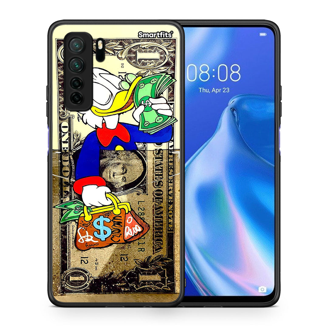 Θήκη Huawei P40 Lite 5G Duck Money από τη Smartfits με σχέδιο στο πίσω μέρος και μαύρο περίβλημα | Huawei P40 Lite 5G Duck Money Case with Colorful Back and Black Bezels
