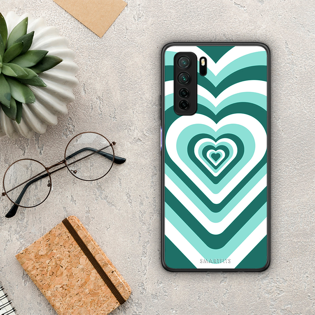 Θήκη Huawei P40 Lite 5G Green Hearts από τη Smartfits με σχέδιο στο πίσω μέρος και μαύρο περίβλημα | Huawei P40 Lite 5G Green Hearts Case with Colorful Back and Black Bezels