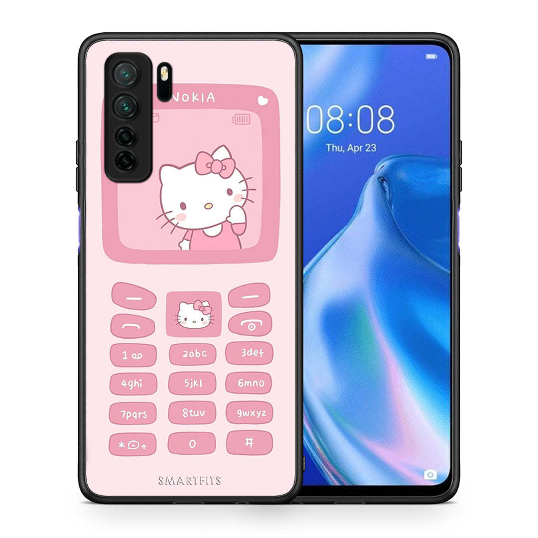 Θήκη Huawei P40 Lite 5G Hello Kitten από τη Smartfits με σχέδιο στο πίσω μέρος και μαύρο περίβλημα | Huawei P40 Lite 5G Hello Kitten Case with Colorful Back and Black Bezels