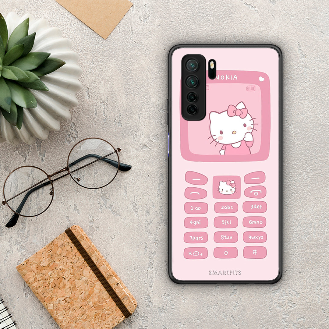 Θήκη Huawei P40 Lite 5G Hello Kitten από τη Smartfits με σχέδιο στο πίσω μέρος και μαύρο περίβλημα | Huawei P40 Lite 5G Hello Kitten Case with Colorful Back and Black Bezels