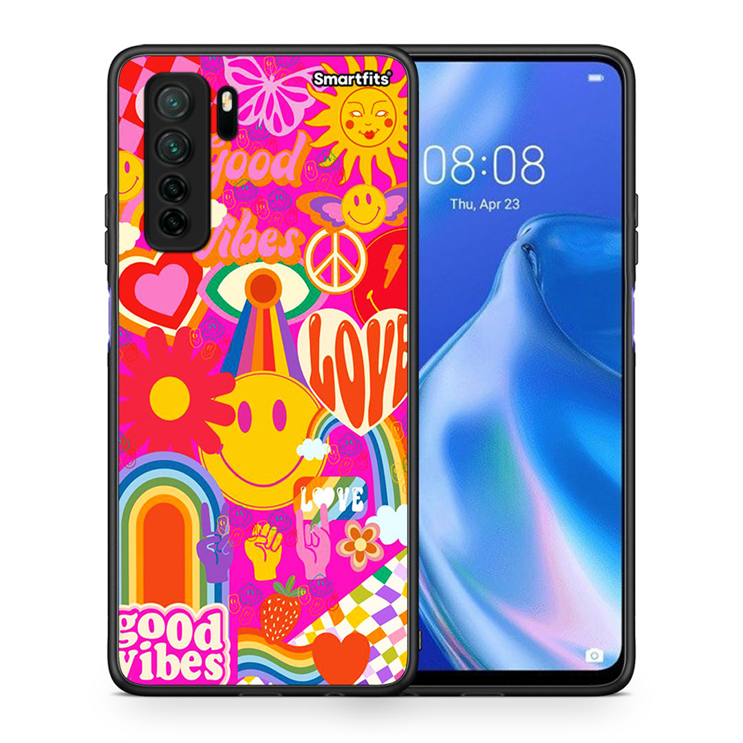 Θήκη Huawei P40 Lite 5G Hippie Love από τη Smartfits με σχέδιο στο πίσω μέρος και μαύρο περίβλημα | Huawei P40 Lite 5G Hippie Love Case with Colorful Back and Black Bezels