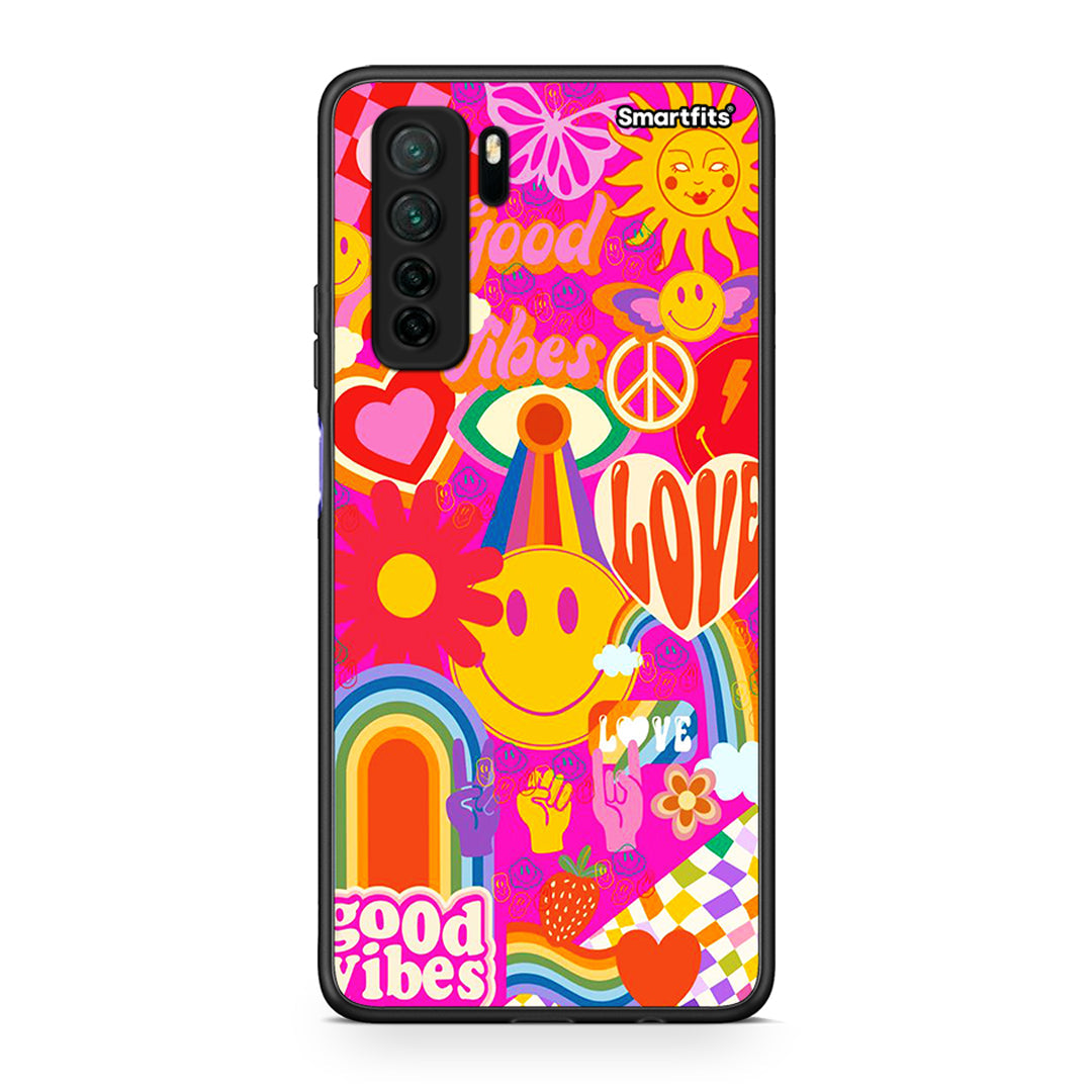 Θήκη Huawei P40 Lite 5G Hippie Love από τη Smartfits με σχέδιο στο πίσω μέρος και μαύρο περίβλημα | Huawei P40 Lite 5G Hippie Love Case with Colorful Back and Black Bezels