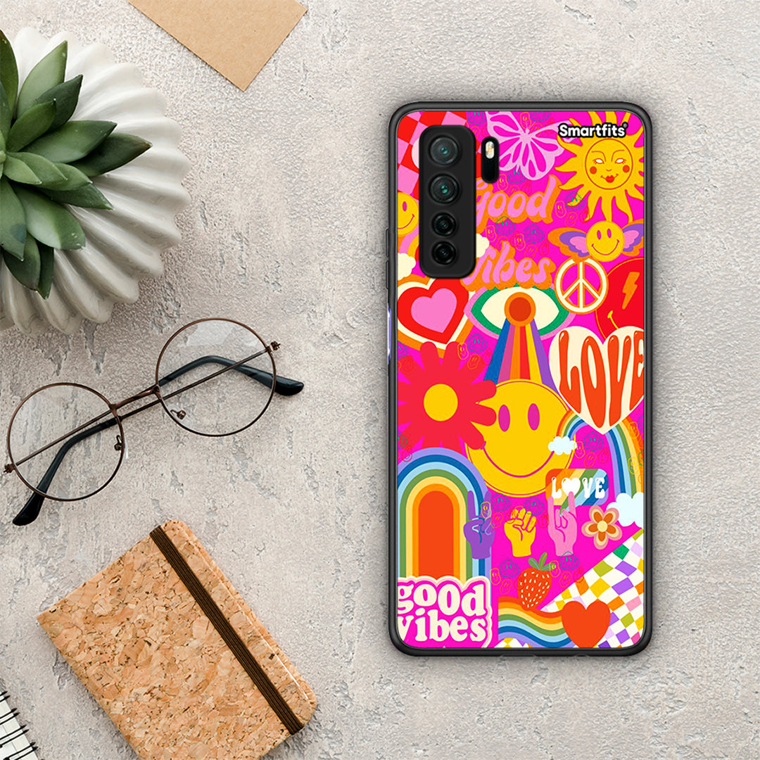 Θήκη Huawei P40 Lite 5G Hippie Love από τη Smartfits με σχέδιο στο πίσω μέρος και μαύρο περίβλημα | Huawei P40 Lite 5G Hippie Love Case with Colorful Back and Black Bezels