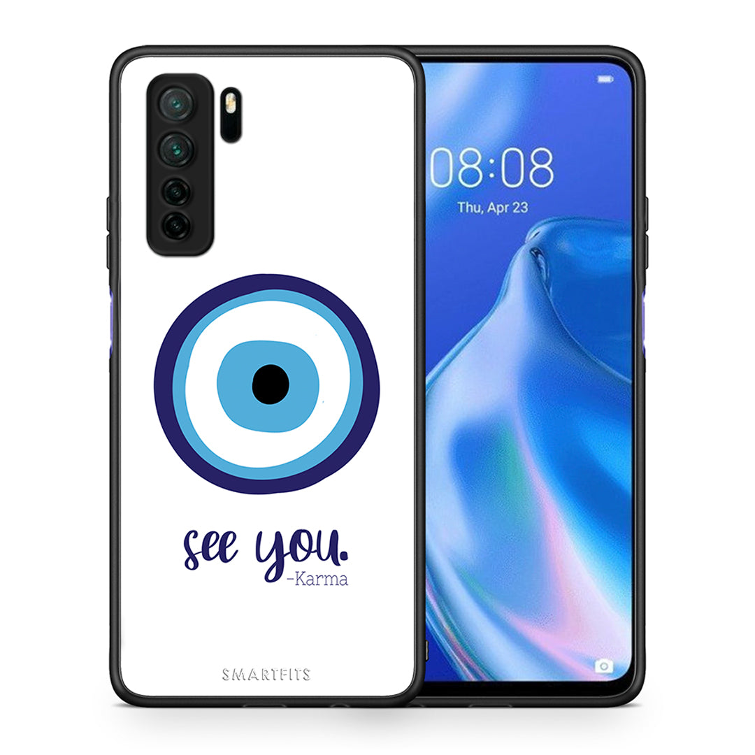 Θήκη Huawei P40 Lite 5G Karma Says από τη Smartfits με σχέδιο στο πίσω μέρος και μαύρο περίβλημα | Huawei P40 Lite 5G Karma Says Case with Colorful Back and Black Bezels