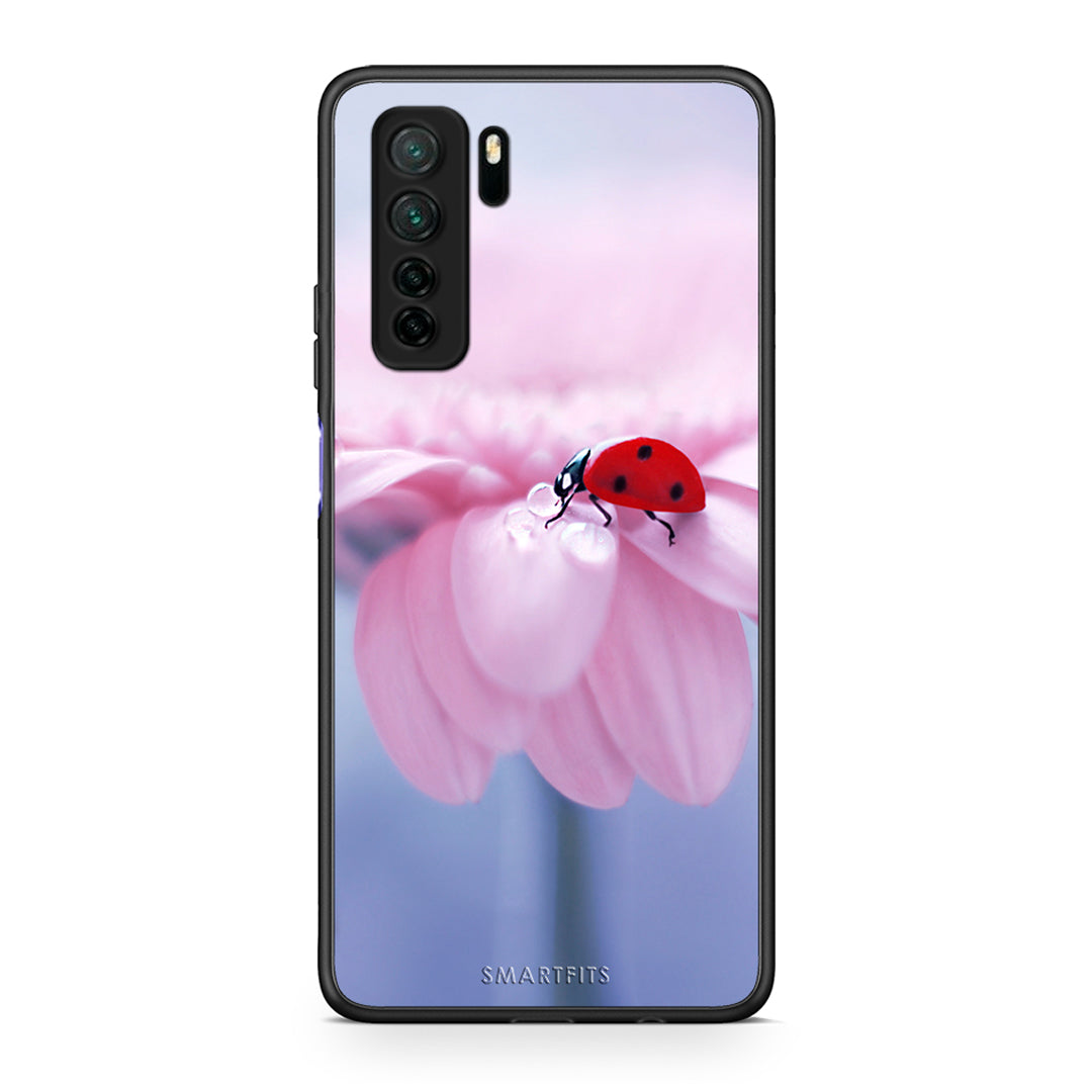 Θήκη Huawei P40 Lite 5G Ladybug Flower από τη Smartfits με σχέδιο στο πίσω μέρος και μαύρο περίβλημα | Huawei P40 Lite 5G Ladybug Flower Case with Colorful Back and Black Bezels