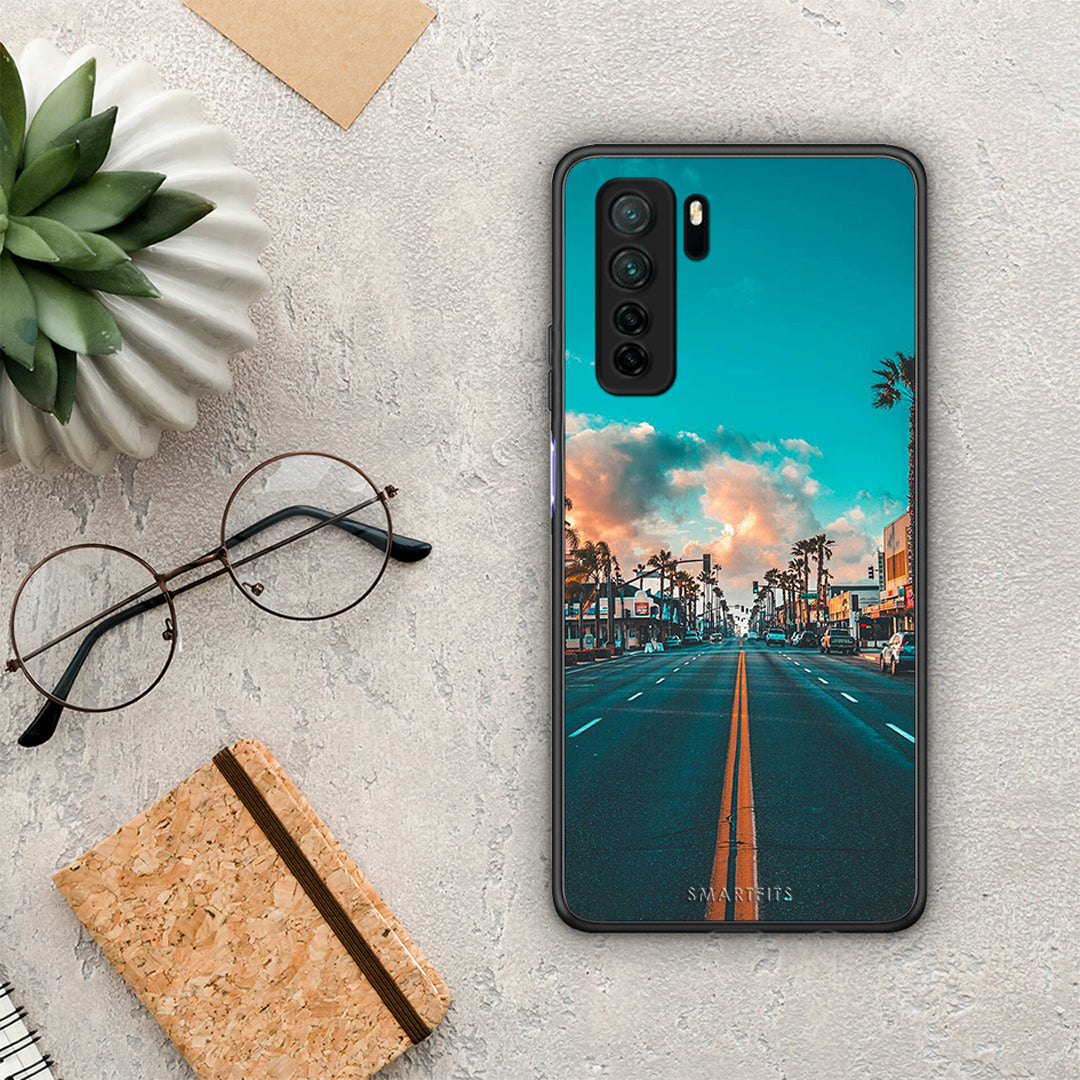 Θήκη Huawei P40 Lite 5G Landscape City από τη Smartfits με σχέδιο στο πίσω μέρος και μαύρο περίβλημα | Huawei P40 Lite 5G Landscape City Case with Colorful Back and Black Bezels