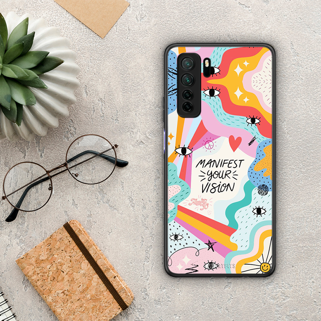 Θήκη Huawei P40 Lite 5G Manifest Your Vision από τη Smartfits με σχέδιο στο πίσω μέρος και μαύρο περίβλημα | Huawei P40 Lite 5G Manifest Your Vision Case with Colorful Back and Black Bezels