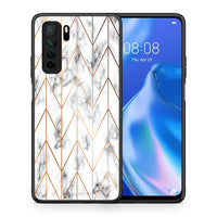 Thumbnail for Θήκη Huawei P40 Lite 5G Marble Gold Geometric από τη Smartfits με σχέδιο στο πίσω μέρος και μαύρο περίβλημα | Huawei P40 Lite 5G Marble Gold Geometric Case with Colorful Back and Black Bezels