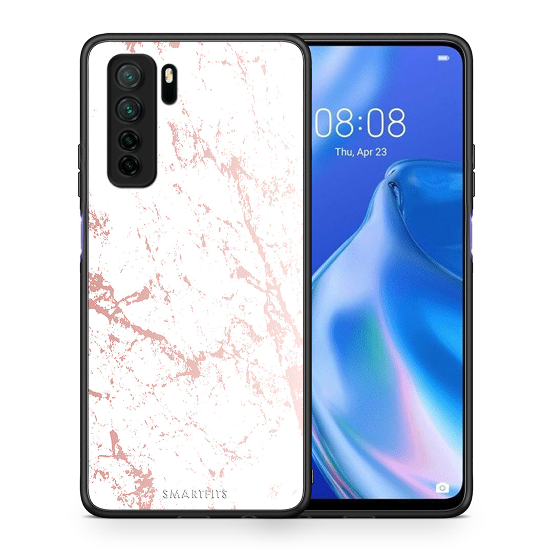 Θήκη Huawei P40 Lite 5G Marble Pink Splash από τη Smartfits με σχέδιο στο πίσω μέρος και μαύρο περίβλημα | Huawei P40 Lite 5G Marble Pink Splash Case with Colorful Back and Black Bezels