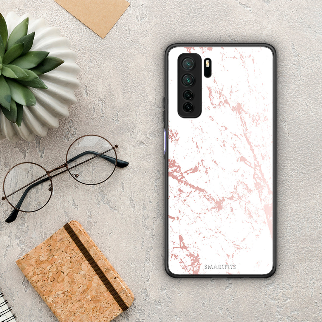 Θήκη Huawei P40 Lite 5G Marble Pink Splash από τη Smartfits με σχέδιο στο πίσω μέρος και μαύρο περίβλημα | Huawei P40 Lite 5G Marble Pink Splash Case with Colorful Back and Black Bezels