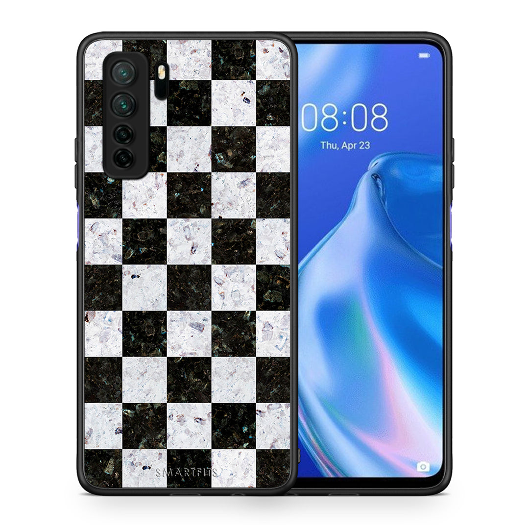 Θήκη Huawei P40 Lite 5G Marble Square Geometric από τη Smartfits με σχέδιο στο πίσω μέρος και μαύρο περίβλημα | Huawei P40 Lite 5G Marble Square Geometric Case with Colorful Back and Black Bezels