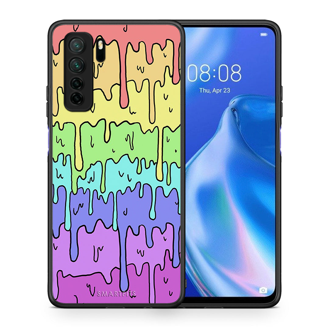 Θήκη Huawei P40 Lite 5G Melting Rainbow από τη Smartfits με σχέδιο στο πίσω μέρος και μαύρο περίβλημα | Huawei P40 Lite 5G Melting Rainbow Case with Colorful Back and Black Bezels