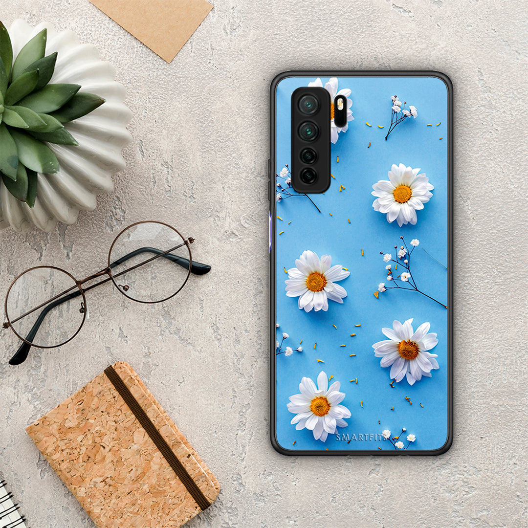 Θήκη Huawei P40 Lite 5G Real Daisies από τη Smartfits με σχέδιο στο πίσω μέρος και μαύρο περίβλημα | Huawei P40 Lite 5G Real Daisies Case with Colorful Back and Black Bezels