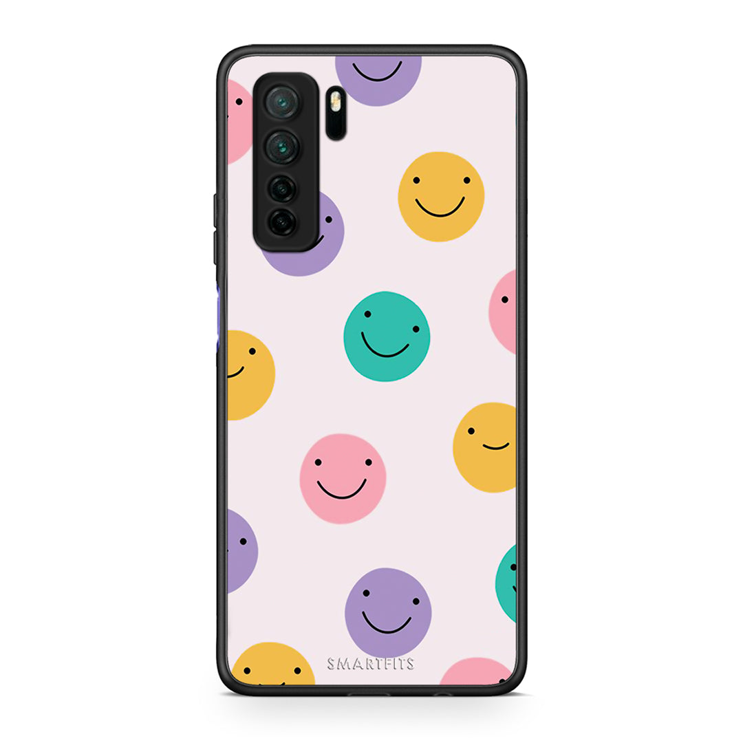 Θήκη Huawei P40 Lite 5G Smiley Faces από τη Smartfits με σχέδιο στο πίσω μέρος και μαύρο περίβλημα | Huawei P40 Lite 5G Smiley Faces Case with Colorful Back and Black Bezels