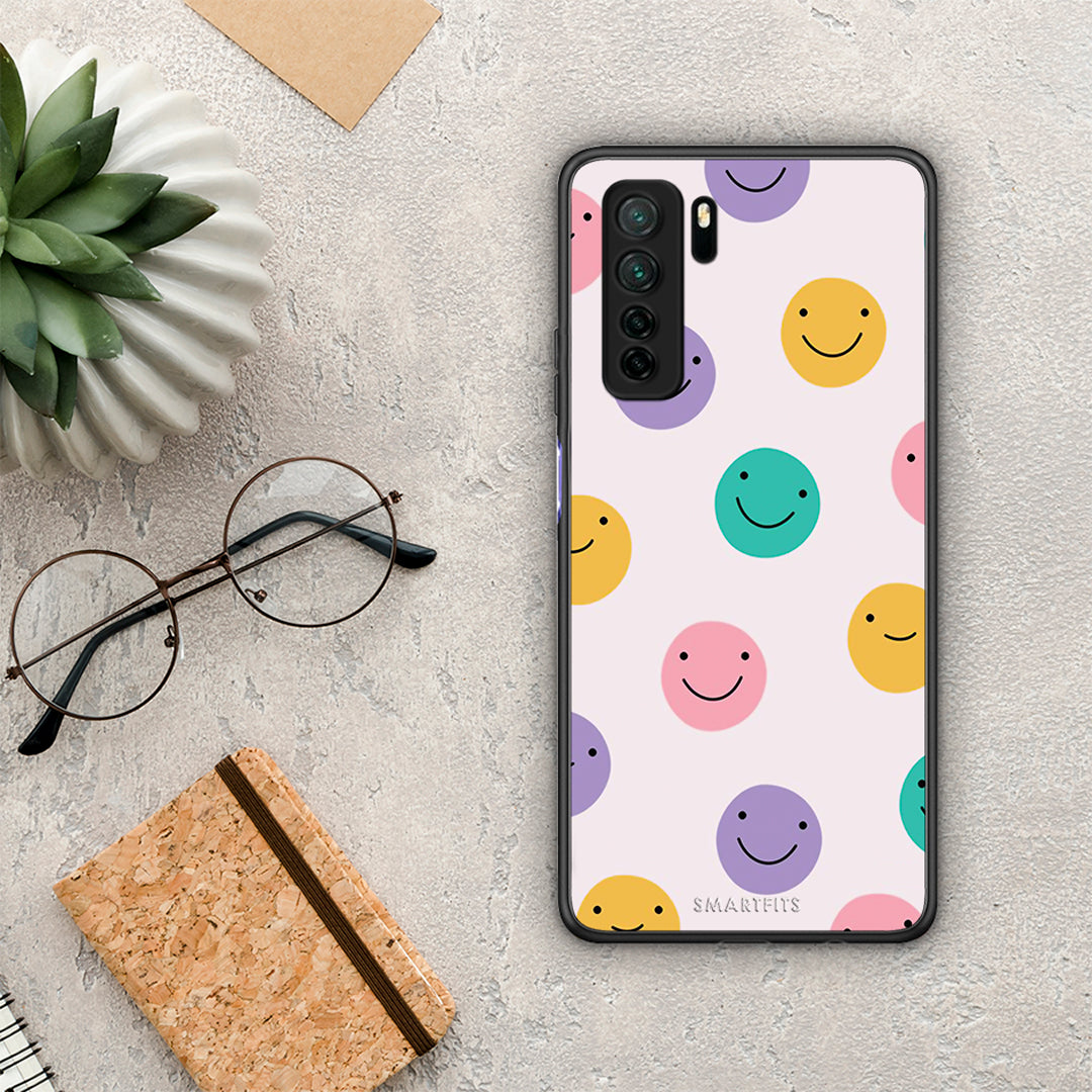 Θήκη Huawei P40 Lite 5G Smiley Faces από τη Smartfits με σχέδιο στο πίσω μέρος και μαύρο περίβλημα | Huawei P40 Lite 5G Smiley Faces Case with Colorful Back and Black Bezels