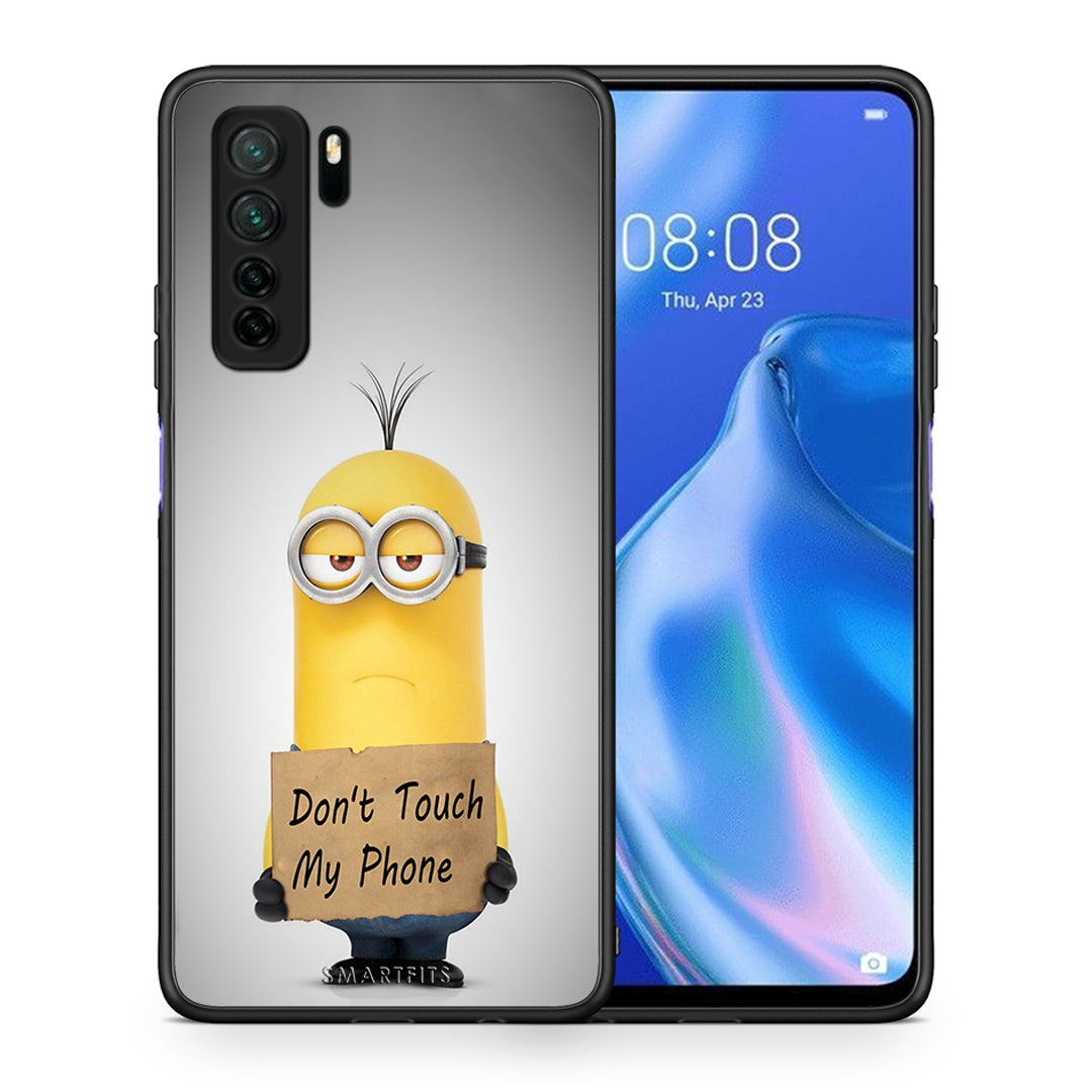 Θήκη Huawei P40 Lite 5G Text Minion από τη Smartfits με σχέδιο στο πίσω μέρος και μαύρο περίβλημα | Huawei P40 Lite 5G Text Minion Case with Colorful Back and Black Bezels