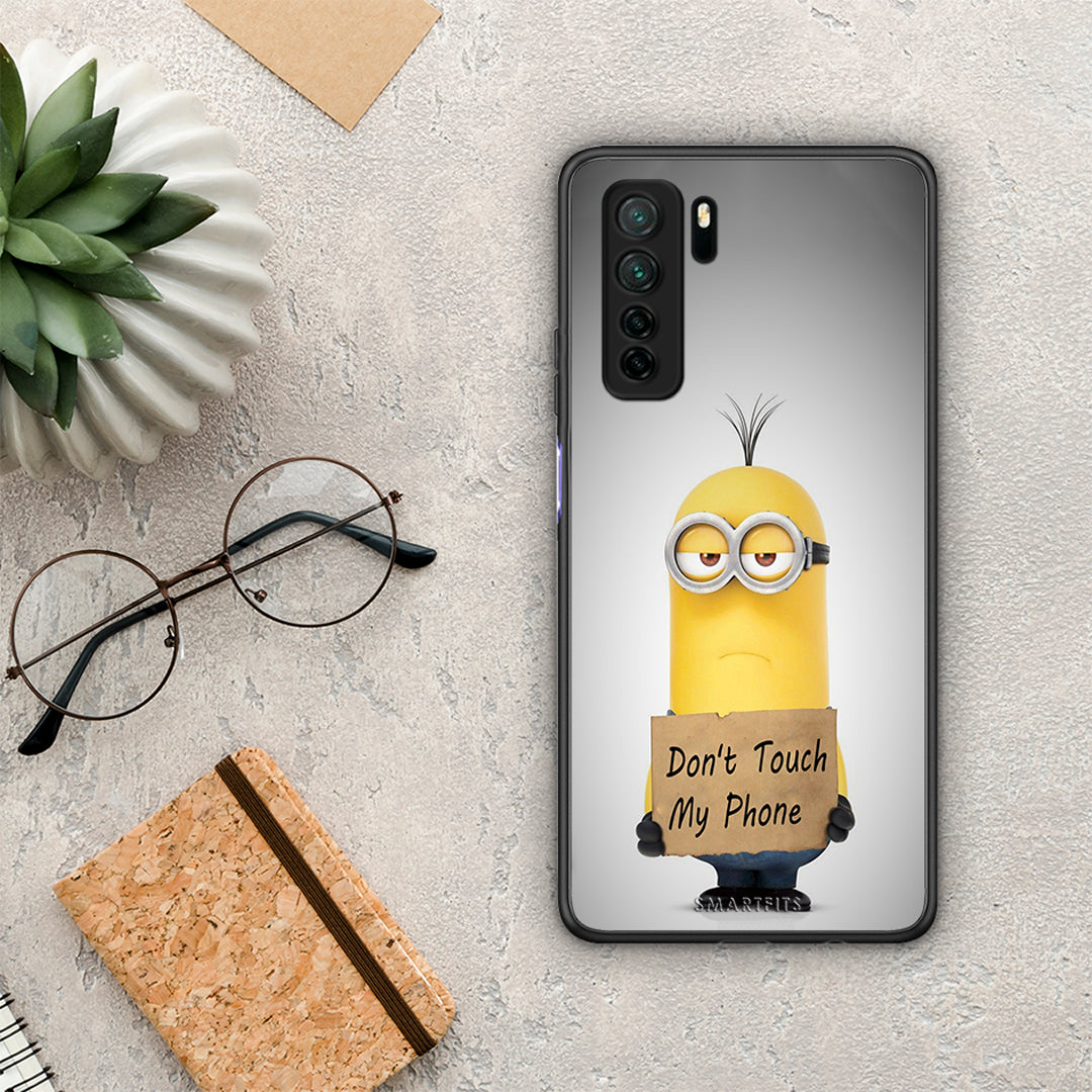 Θήκη Huawei P40 Lite 5G Text Minion από τη Smartfits με σχέδιο στο πίσω μέρος και μαύρο περίβλημα | Huawei P40 Lite 5G Text Minion Case with Colorful Back and Black Bezels