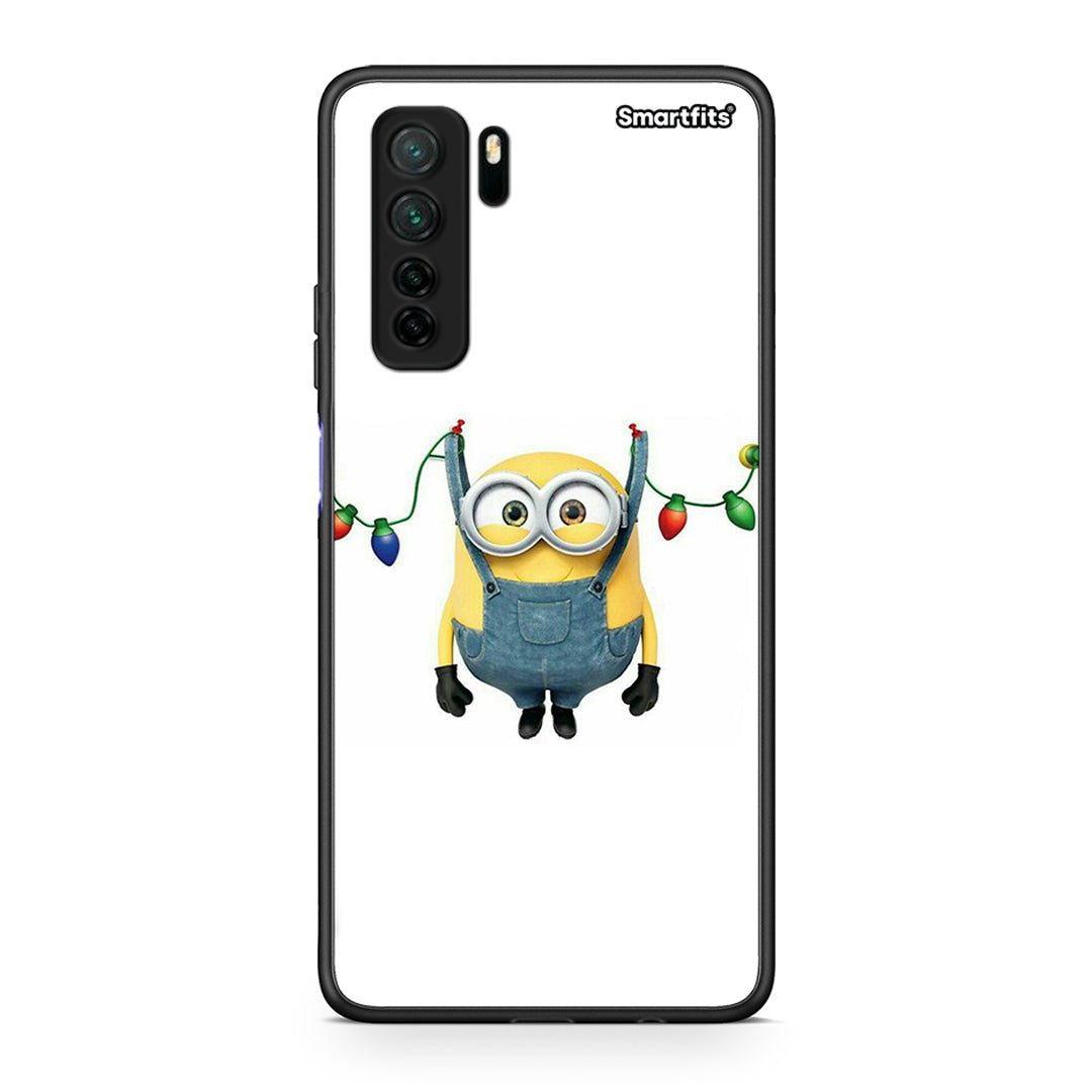 Θήκη Huawei P40 Lite 5G Xmas Minion Lights από τη Smartfits με σχέδιο στο πίσω μέρος και μαύρο περίβλημα | Huawei P40 Lite 5G Xmas Minion Lights Case with Colorful Back and Black Bezels