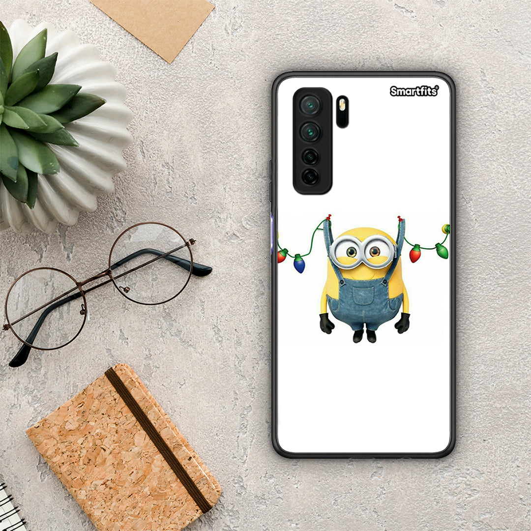 Θήκη Huawei P40 Lite 5G Xmas Minion Lights από τη Smartfits με σχέδιο στο πίσω μέρος και μαύρο περίβλημα | Huawei P40 Lite 5G Xmas Minion Lights Case with Colorful Back and Black Bezels