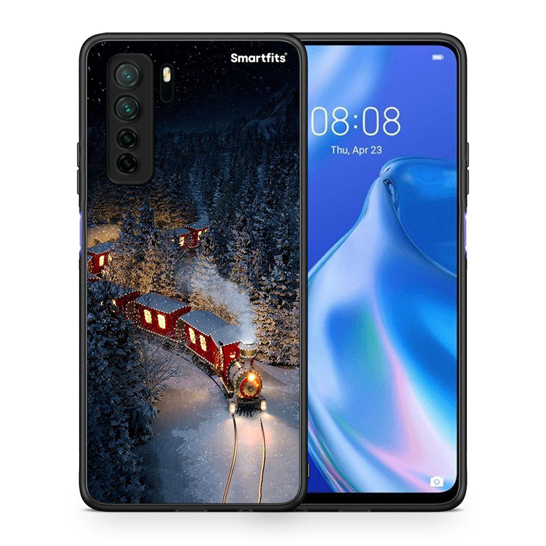 Θήκη Huawei P40 Lite 5G Xmas Train από τη Smartfits με σχέδιο στο πίσω μέρος και μαύρο περίβλημα | Huawei P40 Lite 5G Xmas Train Case with Colorful Back and Black Bezels