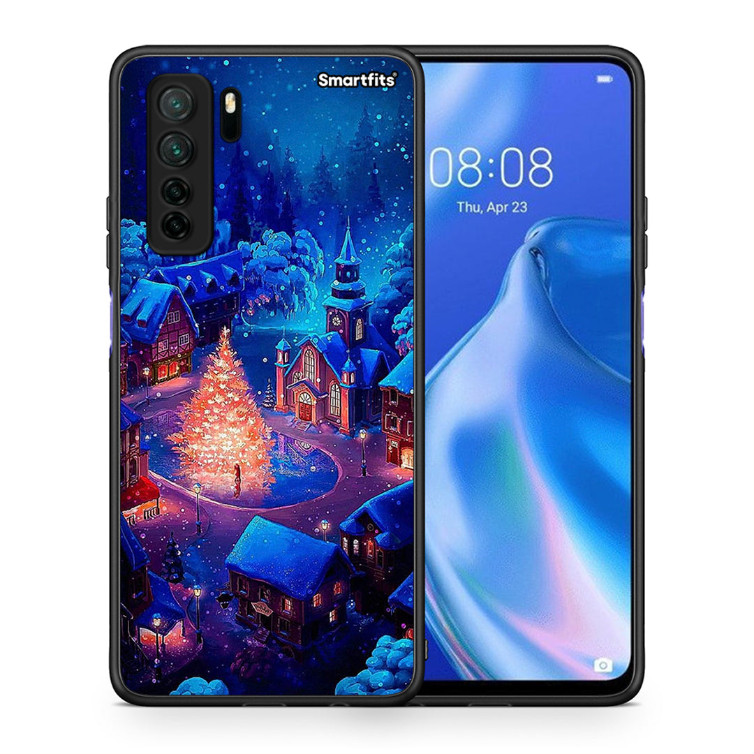 Θήκη Huawei P40 Lite 5G Xmas Village από τη Smartfits με σχέδιο στο πίσω μέρος και μαύρο περίβλημα | Huawei P40 Lite 5G Xmas Village Case with Colorful Back and Black Bezels