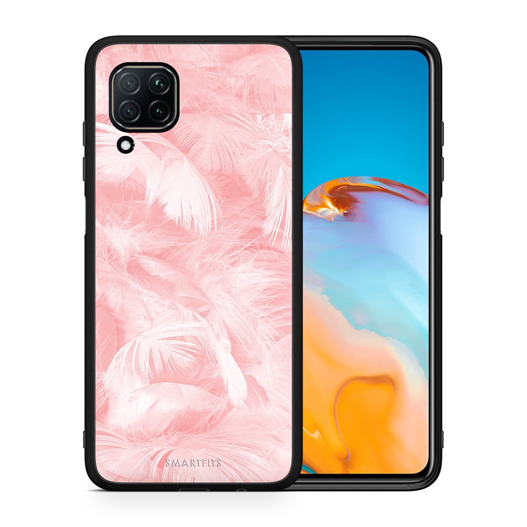 Θήκη Huawei P40 Lite Pink Feather Boho από τη Smartfits με σχέδιο στο πίσω μέρος και μαύρο περίβλημα | Huawei P40 Lite Pink Feather Boho case with colorful back and black bezels