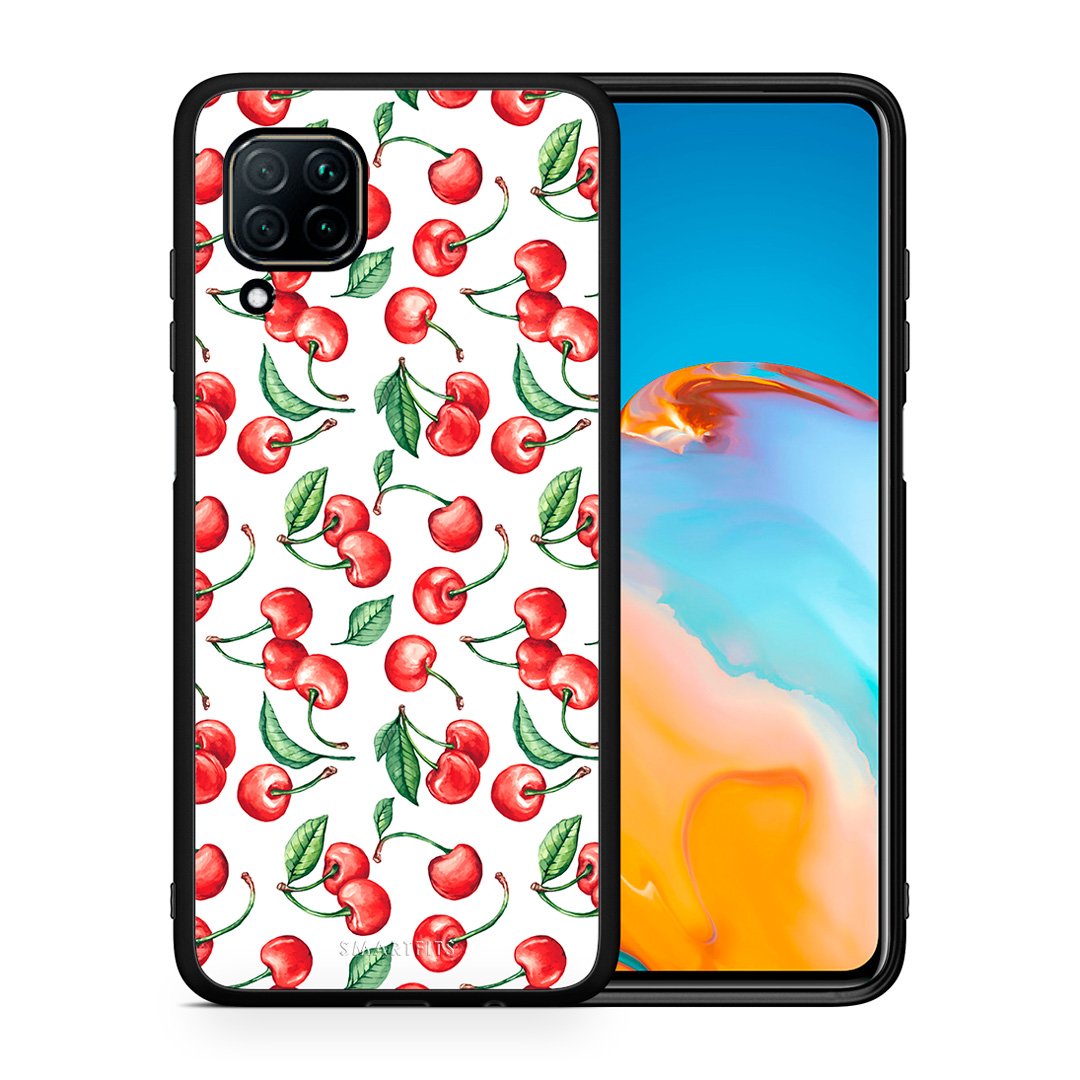 Θήκη Huawei P40 Lite Cherry Summer από τη Smartfits με σχέδιο στο πίσω μέρος και μαύρο περίβλημα | Huawei P40 Lite Cherry Summer case with colorful back and black bezels