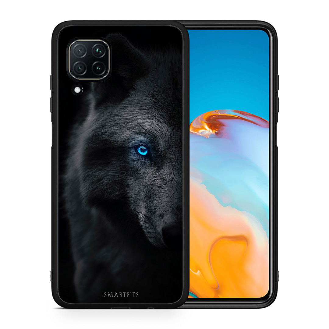 Θήκη Huawei P40 Lite Dark Wolf από τη Smartfits με σχέδιο στο πίσω μέρος και μαύρο περίβλημα | Huawei P40 Lite Dark Wolf case with colorful back and black bezels