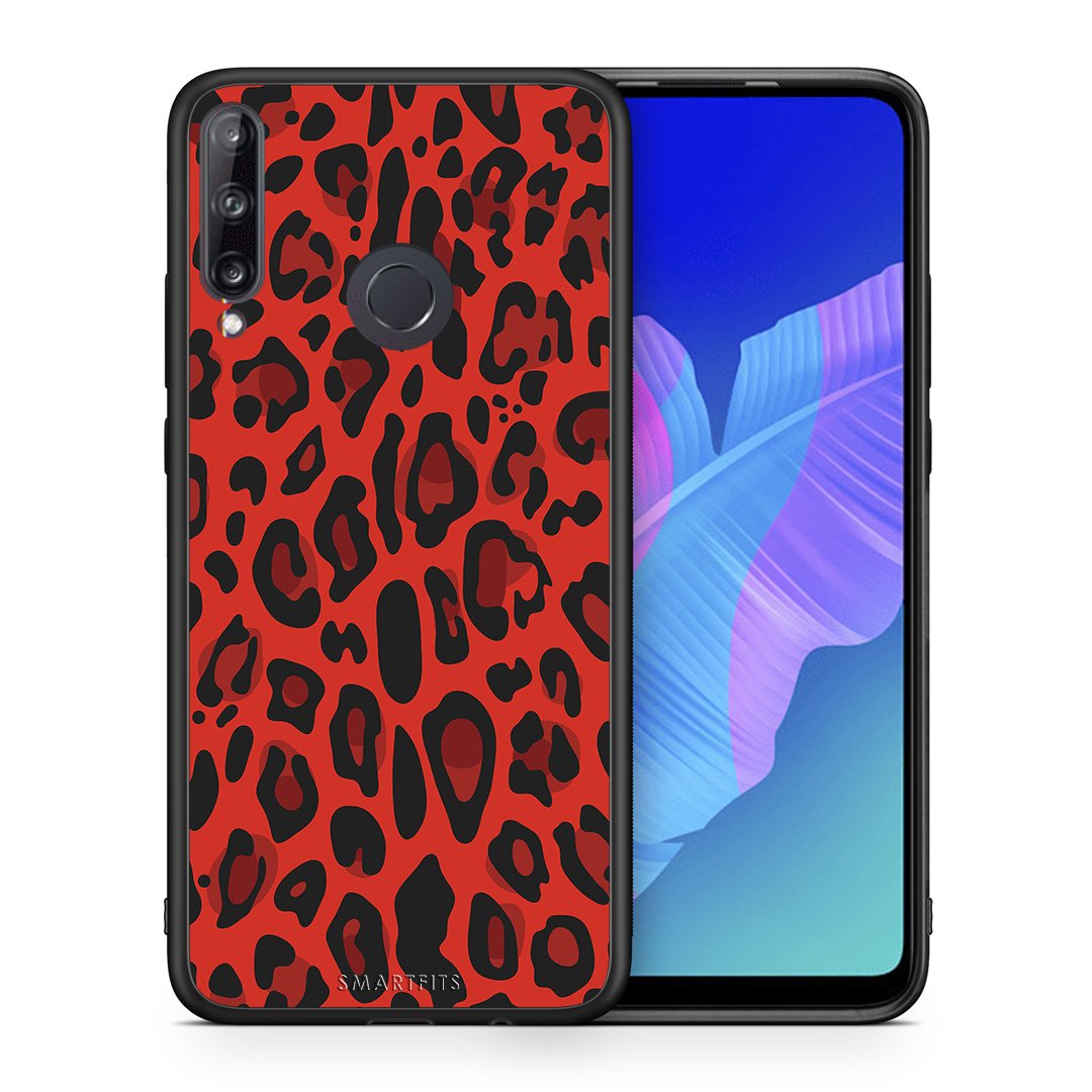 Θήκη Huawei P40 Lite E Red Leopard Animal από τη Smartfits με σχέδιο στο πίσω μέρος και μαύρο περίβλημα | Huawei P40 Lite E Red Leopard Animal case with colorful back and black bezels