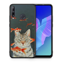 Thumbnail for Θήκη Huawei P40 Lite E Cat Goldfish από τη Smartfits με σχέδιο στο πίσω μέρος και μαύρο περίβλημα | Huawei P40 Lite E Cat Goldfish case with colorful back and black bezels