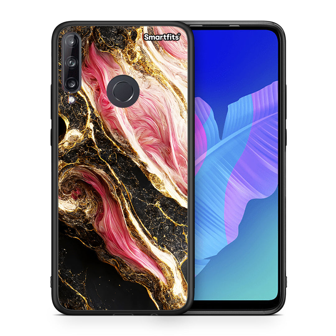 Θήκη Huawei P40 Lite E Glamorous Pink Marble από τη Smartfits με σχέδιο στο πίσω μέρος και μαύρο περίβλημα | Huawei P40 Lite E Glamorous Pink Marble case with colorful back and black bezels