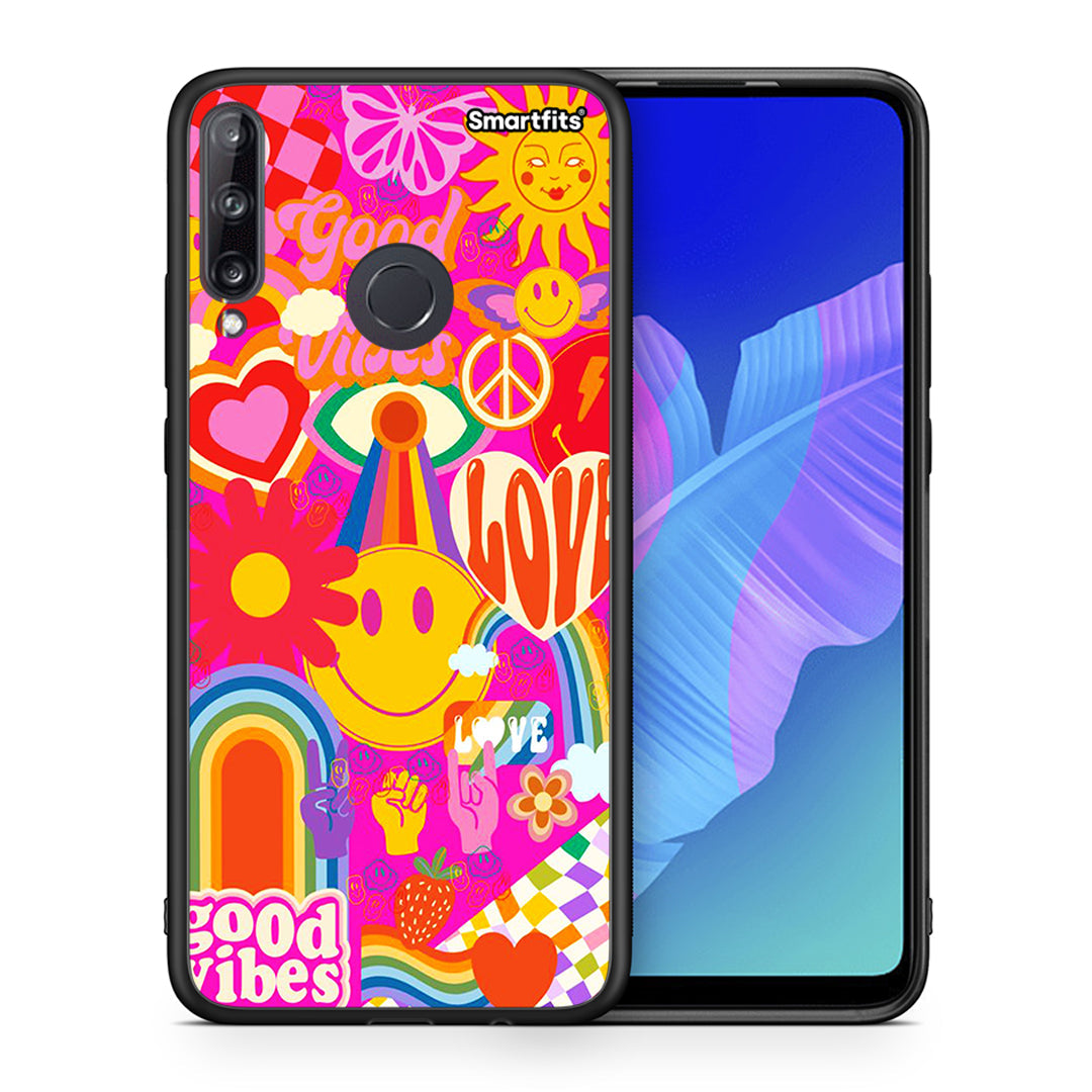 Θήκη Huawei P40 Lite E Hippie Love από τη Smartfits με σχέδιο στο πίσω μέρος και μαύρο περίβλημα | Huawei P40 Lite E Hippie Love case with colorful back and black bezels