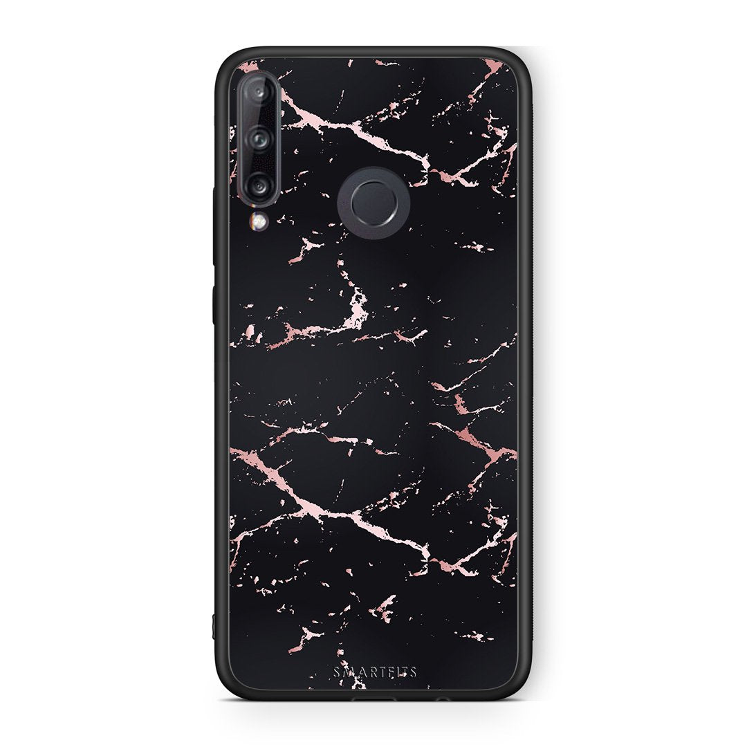 4 - Huawei P40 Lite E  Black Rosegold Marble case, cover, bumper