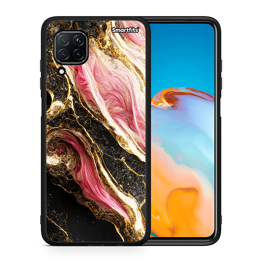 Θήκη Huawei P40 Lite Glamorous Pink Marble από τη Smartfits με σχέδιο στο πίσω μέρος και μαύρο περίβλημα | Huawei P40 Lite Glamorous Pink Marble case with colorful back and black bezels