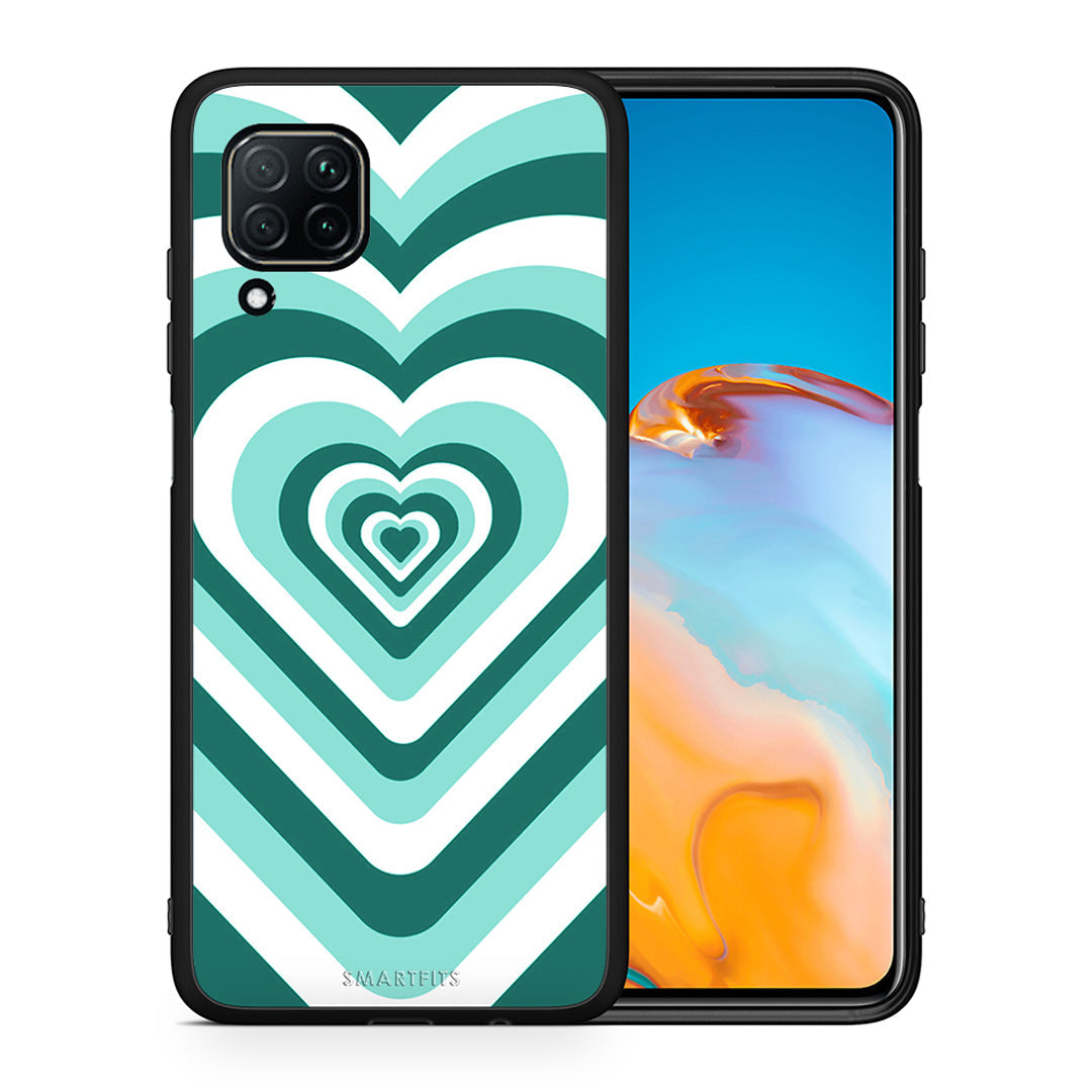 Θήκη Huawei P40 Lite Green Hearts από τη Smartfits με σχέδιο στο πίσω μέρος και μαύρο περίβλημα | Huawei P40 Lite Green Hearts case with colorful back and black bezels