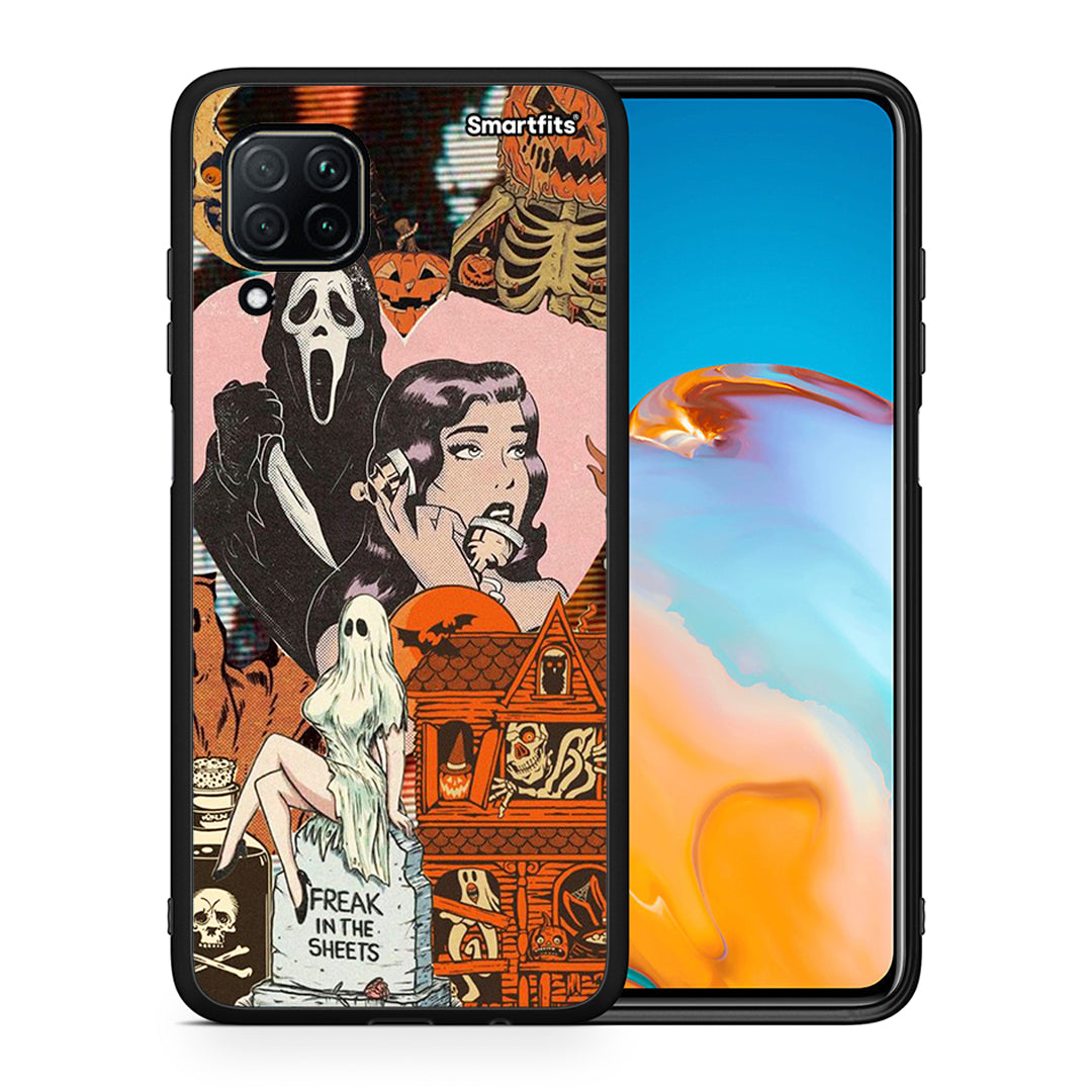 Θήκη Huawei P40 Lite Halloween Collage από τη Smartfits με σχέδιο στο πίσω μέρος και μαύρο περίβλημα | Huawei P40 Lite Halloween Collage case with colorful back and black bezels