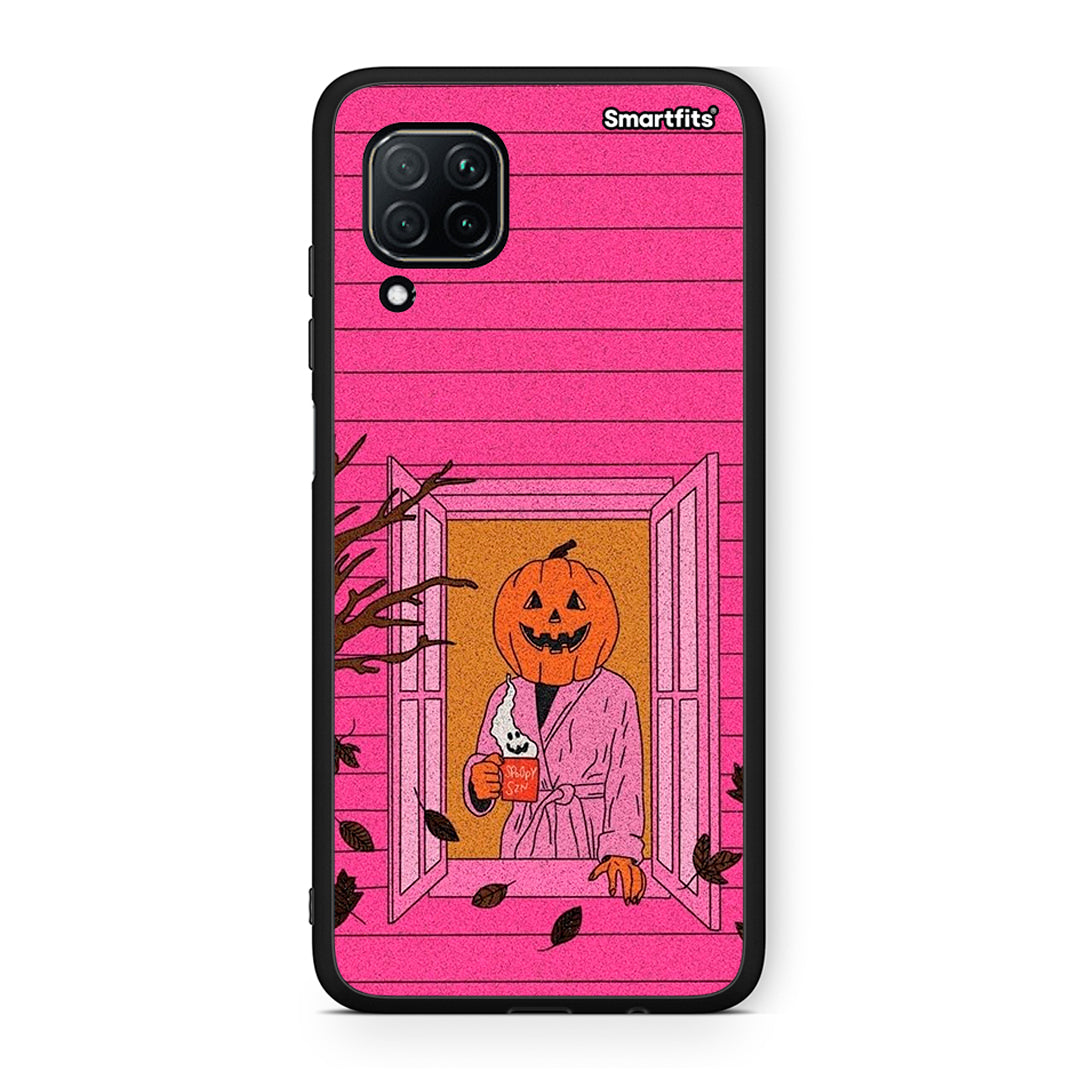 Huawei P40 Lite Halloween Pumpkin Lady Θήκη από τη Smartfits με σχέδιο στο πίσω μέρος και μαύρο περίβλημα | Smartphone case with colorful back and black bezels by Smartfits