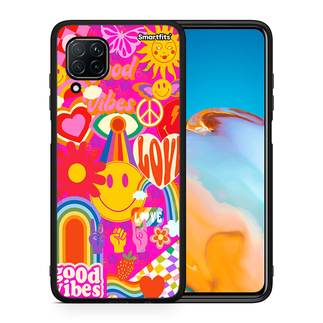 Θήκη Huawei P40 Lite Hippie Love από τη Smartfits με σχέδιο στο πίσω μέρος και μαύρο περίβλημα | Huawei P40 Lite Hippie Love case with colorful back and black bezels