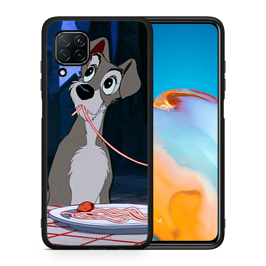 Θήκη Αγίου Βαλεντίνου Huawei P40 Lite Lady And Tramp 1 από τη Smartfits με σχέδιο στο πίσω μέρος και μαύρο περίβλημα | Huawei P40 Lite Lady And Tramp 1 case with colorful back and black bezels