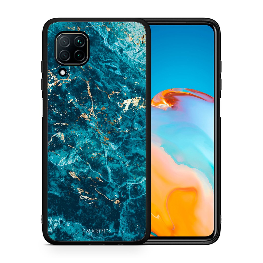 Θήκη Huawei P40 Lite Marble Blue από τη Smartfits με σχέδιο στο πίσω μέρος και μαύρο περίβλημα | Huawei P40 Lite Marble Blue case with colorful back and black bezels