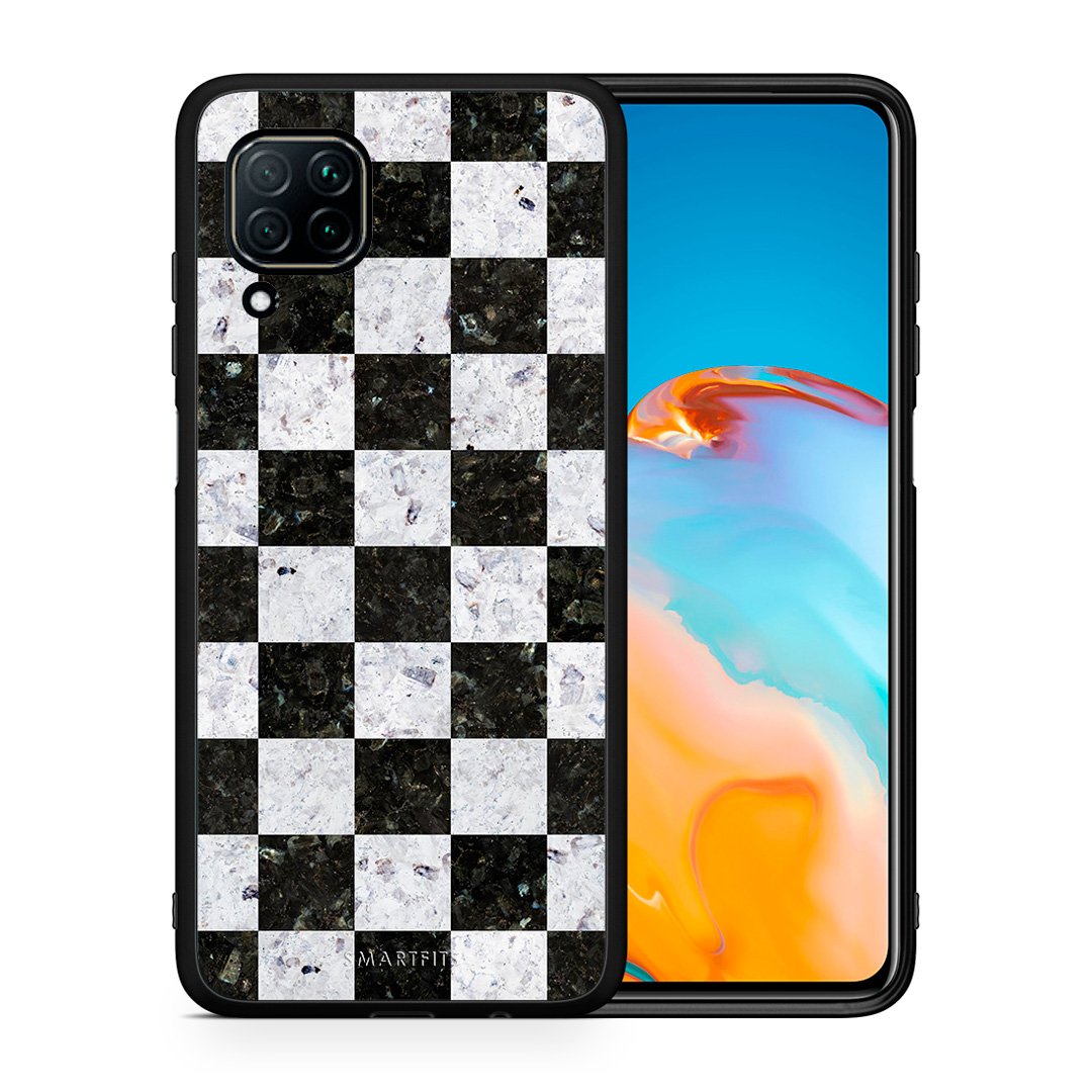 Θήκη Huawei P40 Lite Square Geometric Marble από τη Smartfits με σχέδιο στο πίσω μέρος και μαύρο περίβλημα | Huawei P40 Lite Square Geometric Marble case with colorful back and black bezels