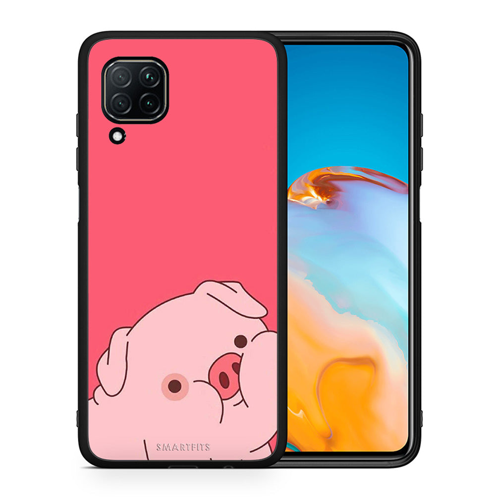 Θήκη Αγίου Βαλεντίνου Huawei P40 Lite Pig Love 1 από τη Smartfits με σχέδιο στο πίσω μέρος και μαύρο περίβλημα | Huawei P40 Lite Pig Love 1 case with colorful back and black bezels