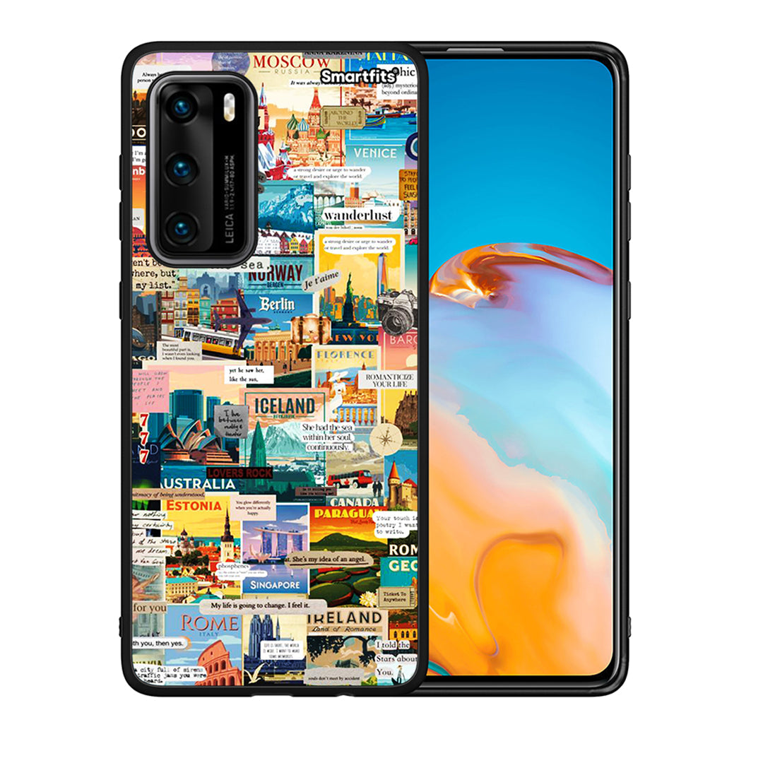 Θήκη Huawei P40 Live To Travel από τη Smartfits με σχέδιο στο πίσω μέρος και μαύρο περίβλημα | Huawei P40 Live To Travel case with colorful back and black bezels