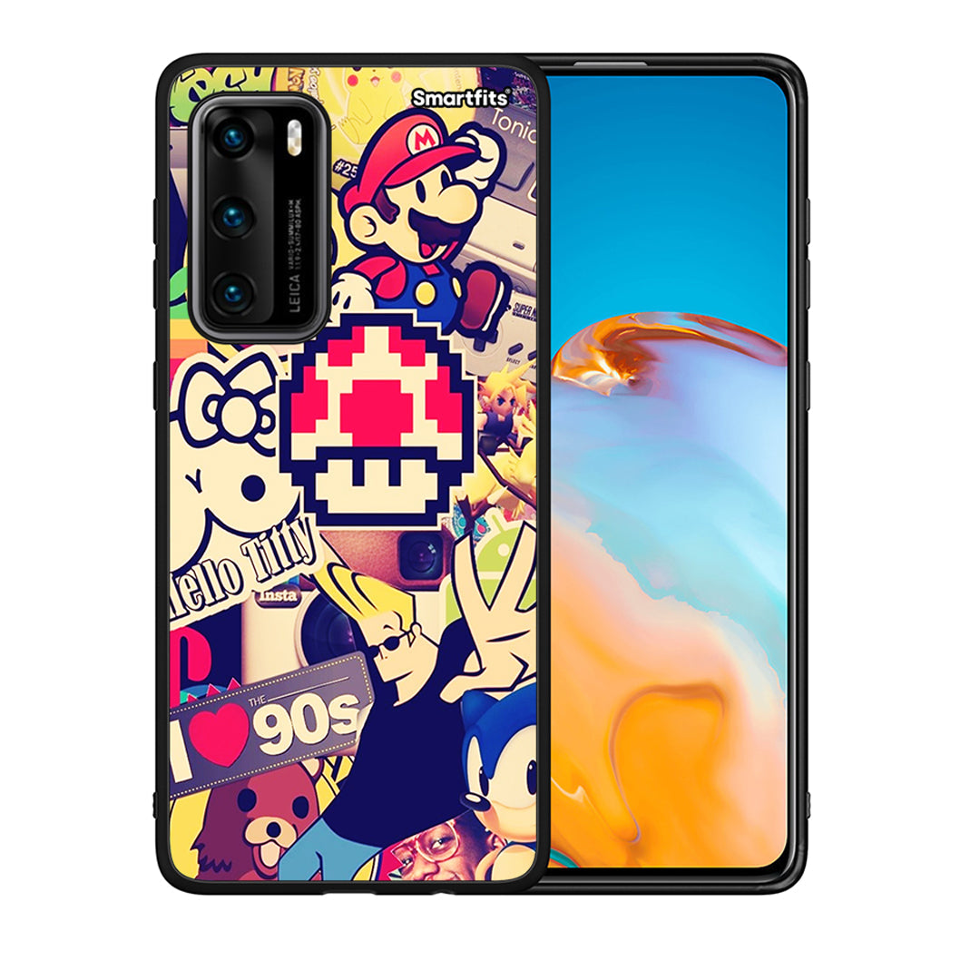 Θήκη Huawei P40 Love The 90s από τη Smartfits με σχέδιο στο πίσω μέρος και μαύρο περίβλημα | Huawei P40 Love The 90s case with colorful back and black bezels