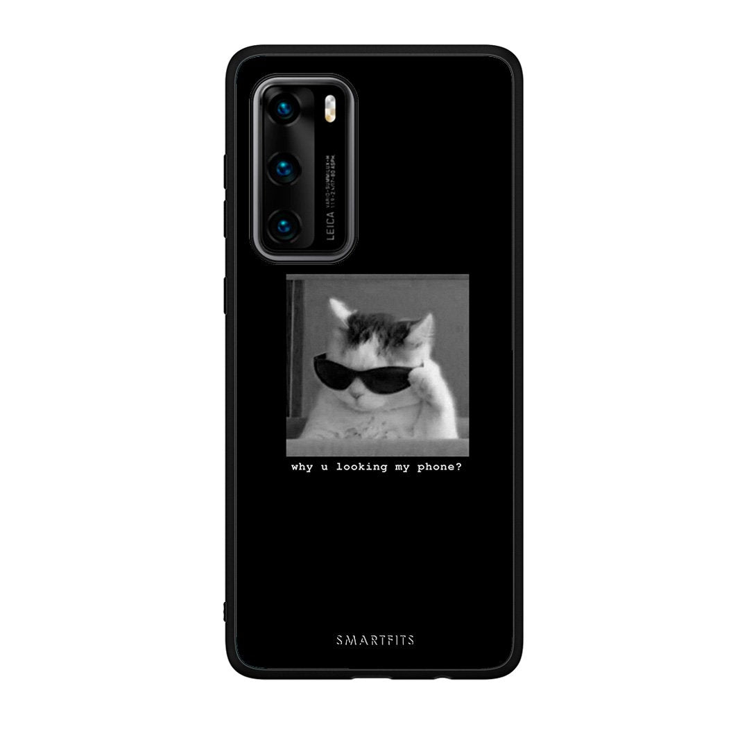 Huawei P40 Meme Cat θήκη από τη Smartfits με σχέδιο στο πίσω μέρος και μαύρο περίβλημα | Smartphone case with colorful back and black bezels by Smartfits