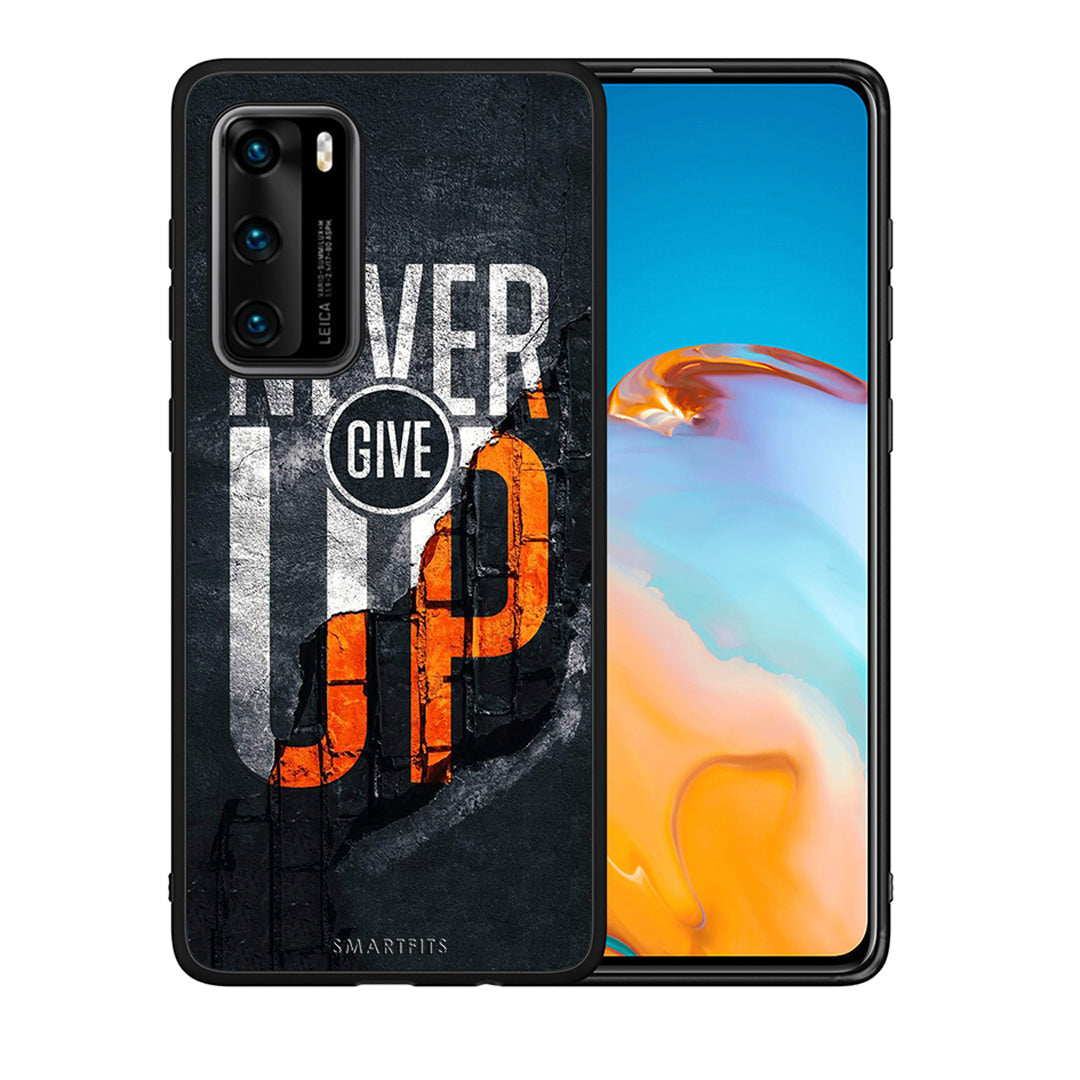 Θήκη Αγίου Βαλεντίνου Huawei P40 Never Give Up από τη Smartfits με σχέδιο στο πίσω μέρος και μαύρο περίβλημα | Huawei P40 Never Give Up case with colorful back and black bezels