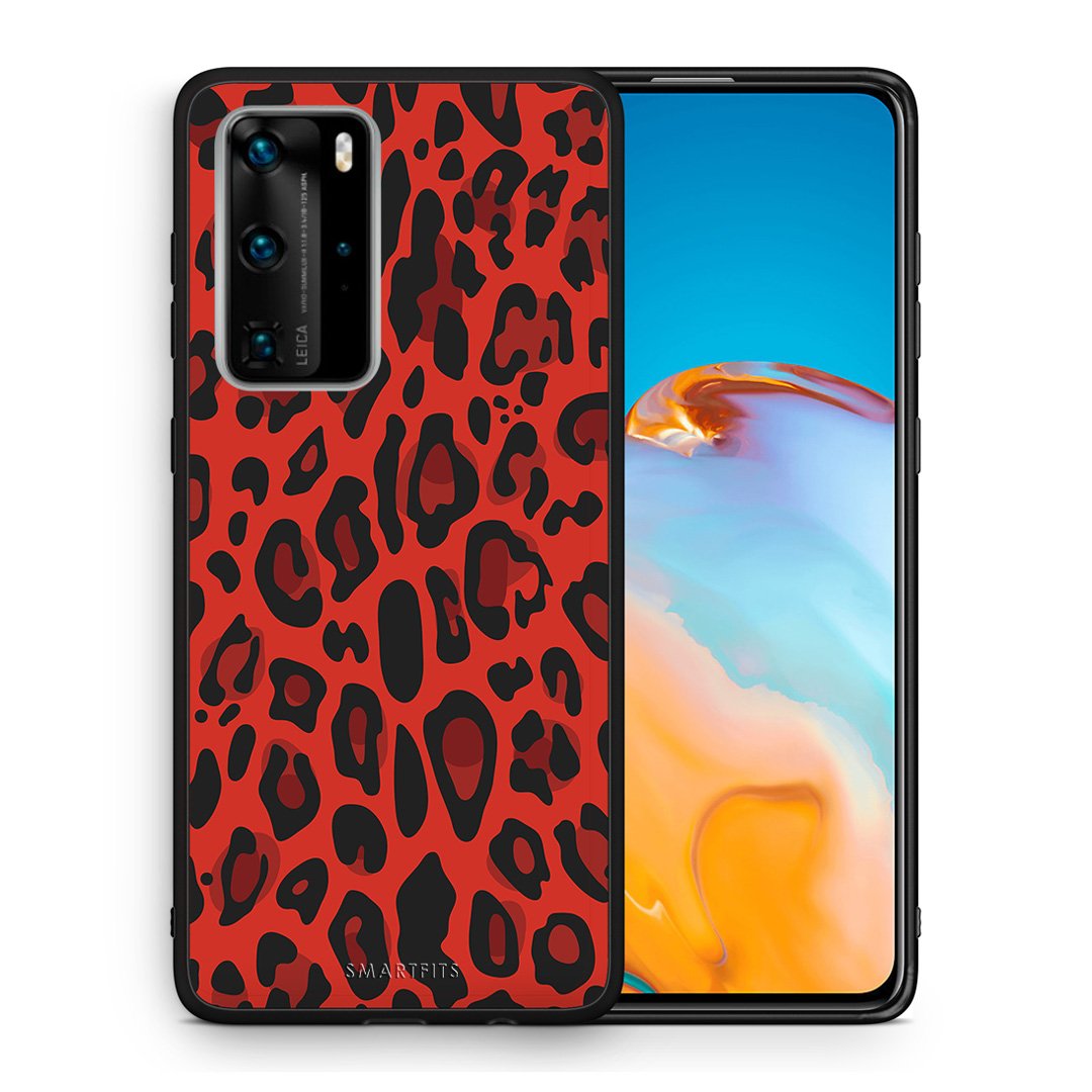 Θήκη Huawei P40 Pro Red Leopard Animal από τη Smartfits με σχέδιο στο πίσω μέρος και μαύρο περίβλημα | Huawei P40 Pro Red Leopard Animal case with colorful back and black bezels